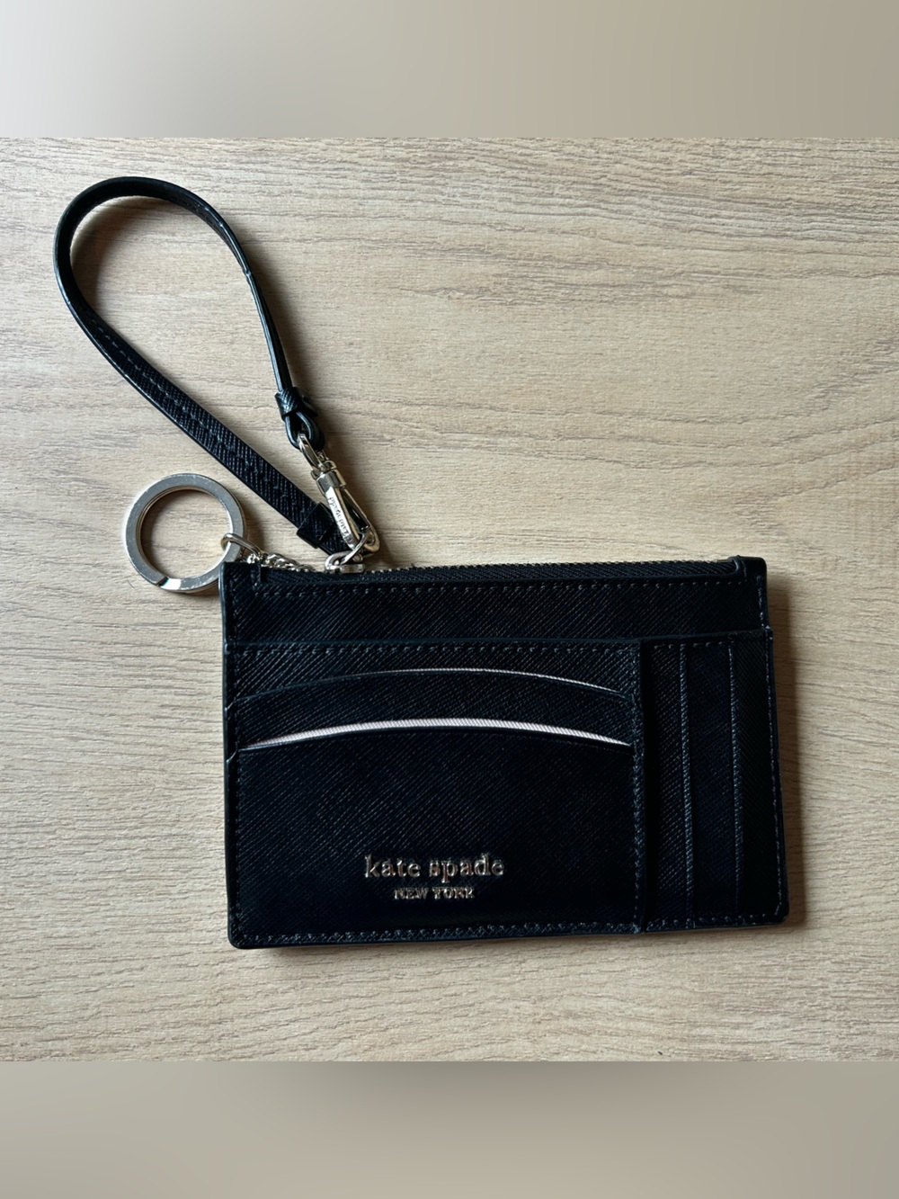 Kate Spade New York Spencer Card Case Wristlet in Black Saffiano Leather